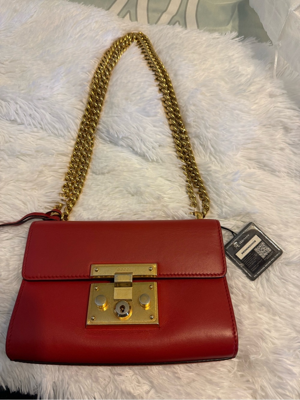 Gucci Red Leather Shoulder Bag with Gold Hardware Chain